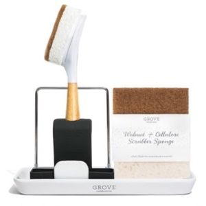 Grove Sink Caddy, Tray, Walnut Scrubber and Sponge